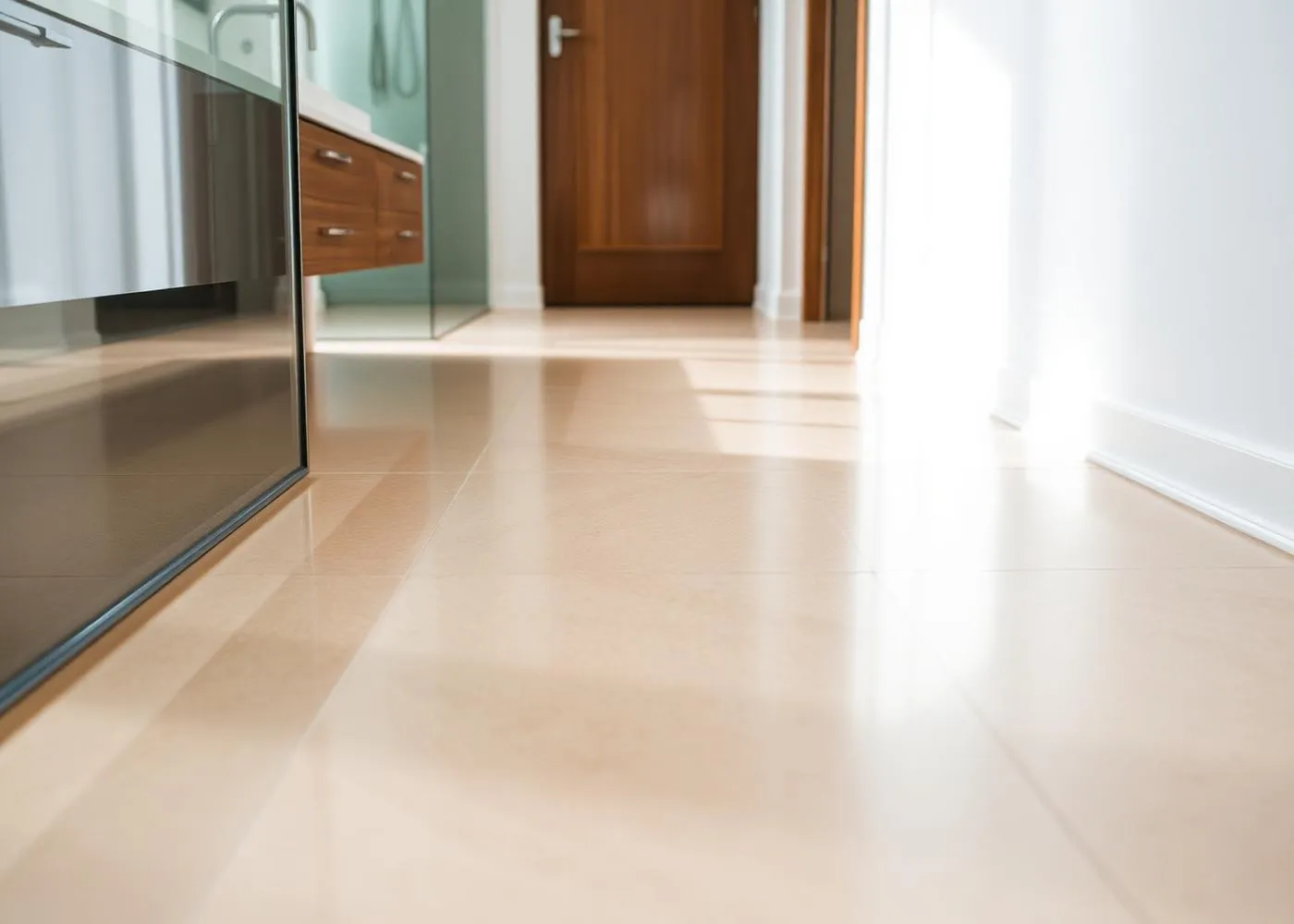 Fugenlose Naturofloor-Bodenbeschichtung in modernem Badezimmer